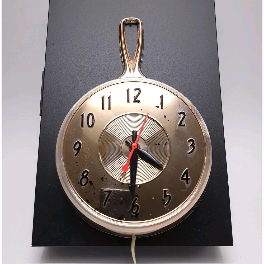Vintage Hanging Chrome Frying Pan KITCHEN WALL CLOCK Tested & Works